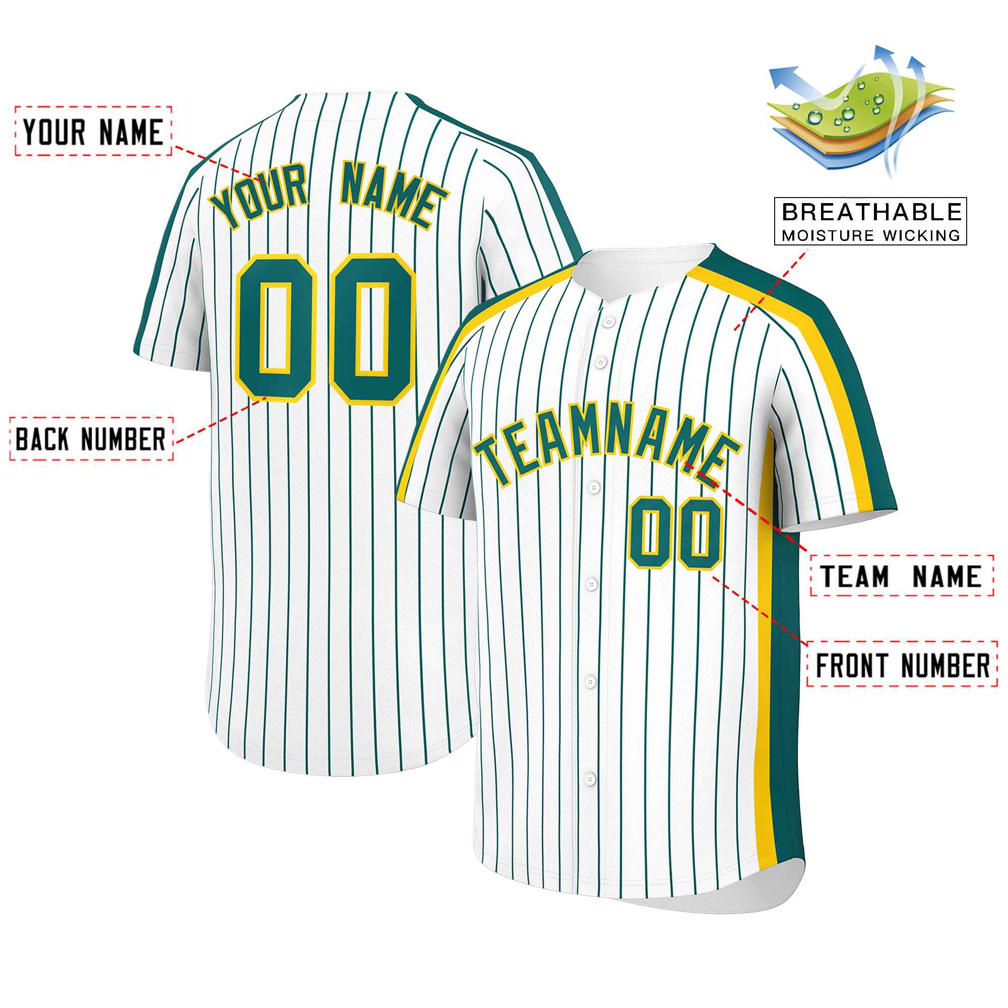 Custom White Aqua Pinstripe Personalized Side Two-tone Authentic Baseball Jersey