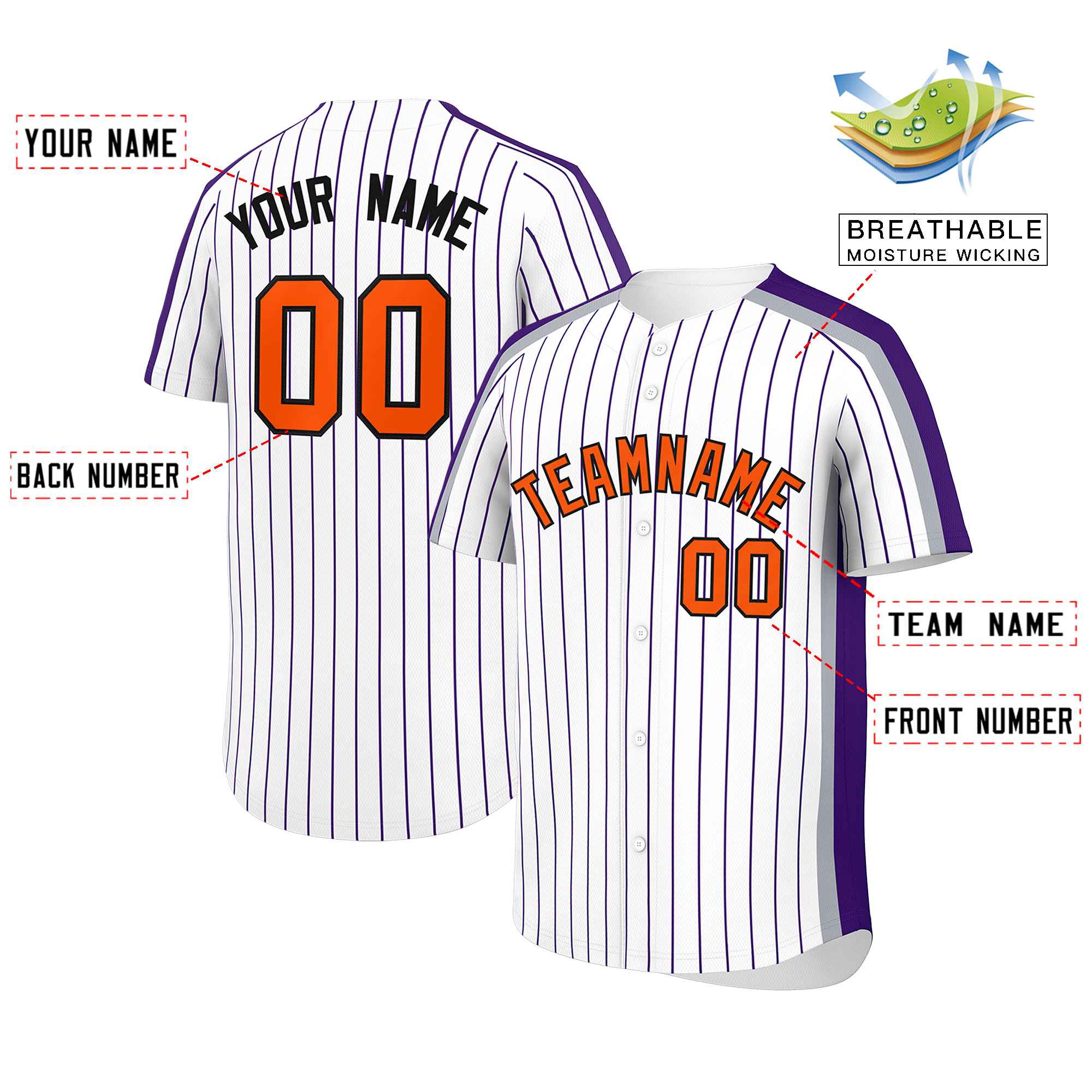 Custom White Purple Pinstripe Personalized Side Two-tone Authentic Baseball Jersey