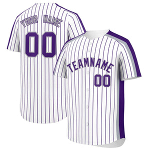 Custom White Purple Pinstripe Personalized Side Two-tone Authentic Baseball Jersey