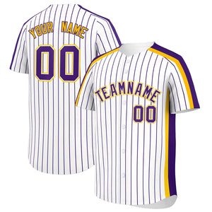 Custom White Purple Pinstripe Personalized Side Two-tone Authentic Baseball Jersey