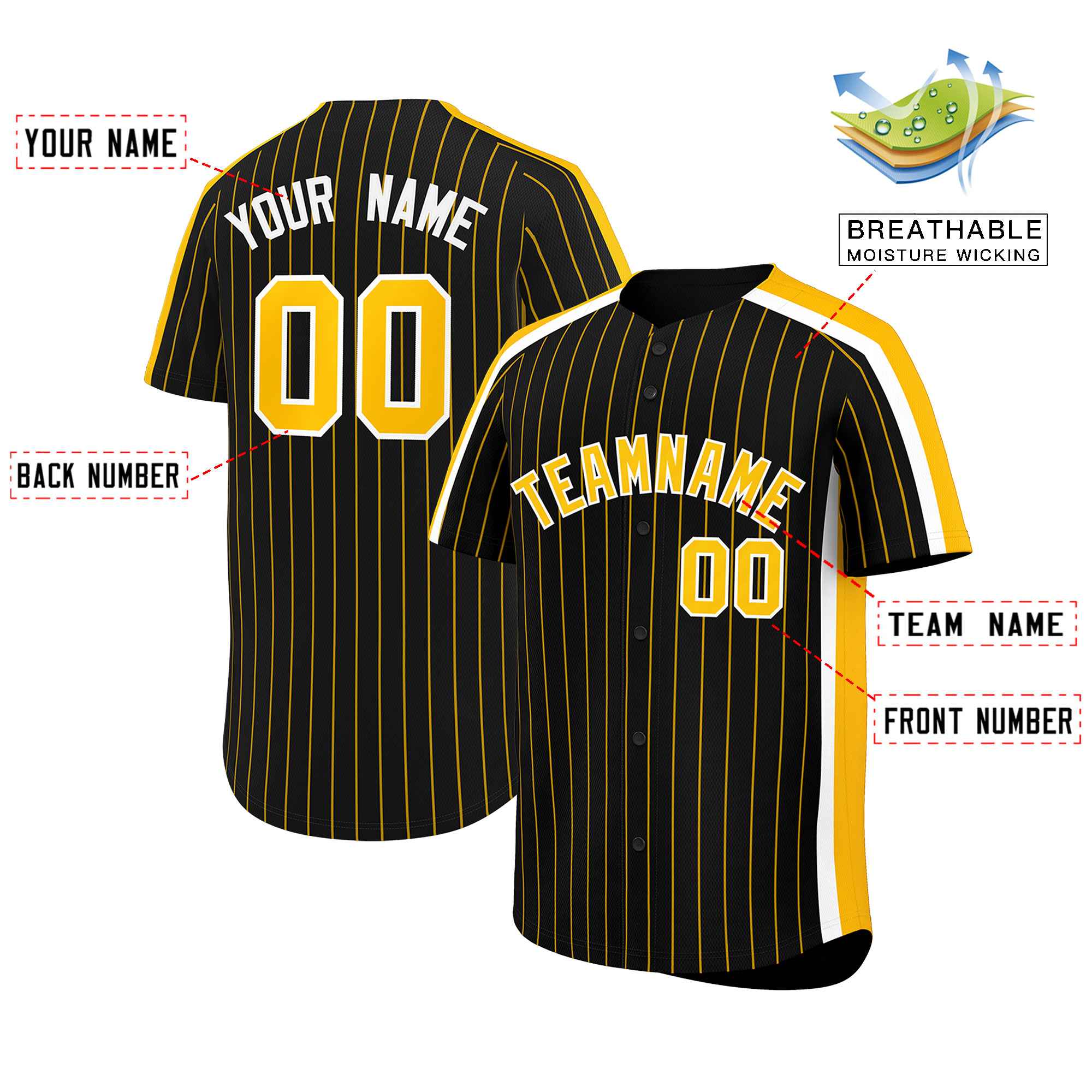 Custom Black Gold Pinstripe Personalized Side Two-tone Authentic Baseball Jersey