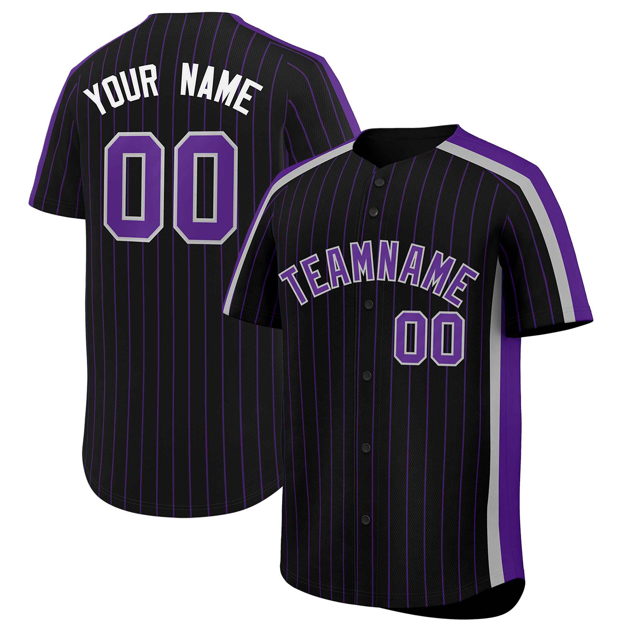 Custom Black Purple Pinstripe Personalized Side Two-tone Authentic Baseball Jersey