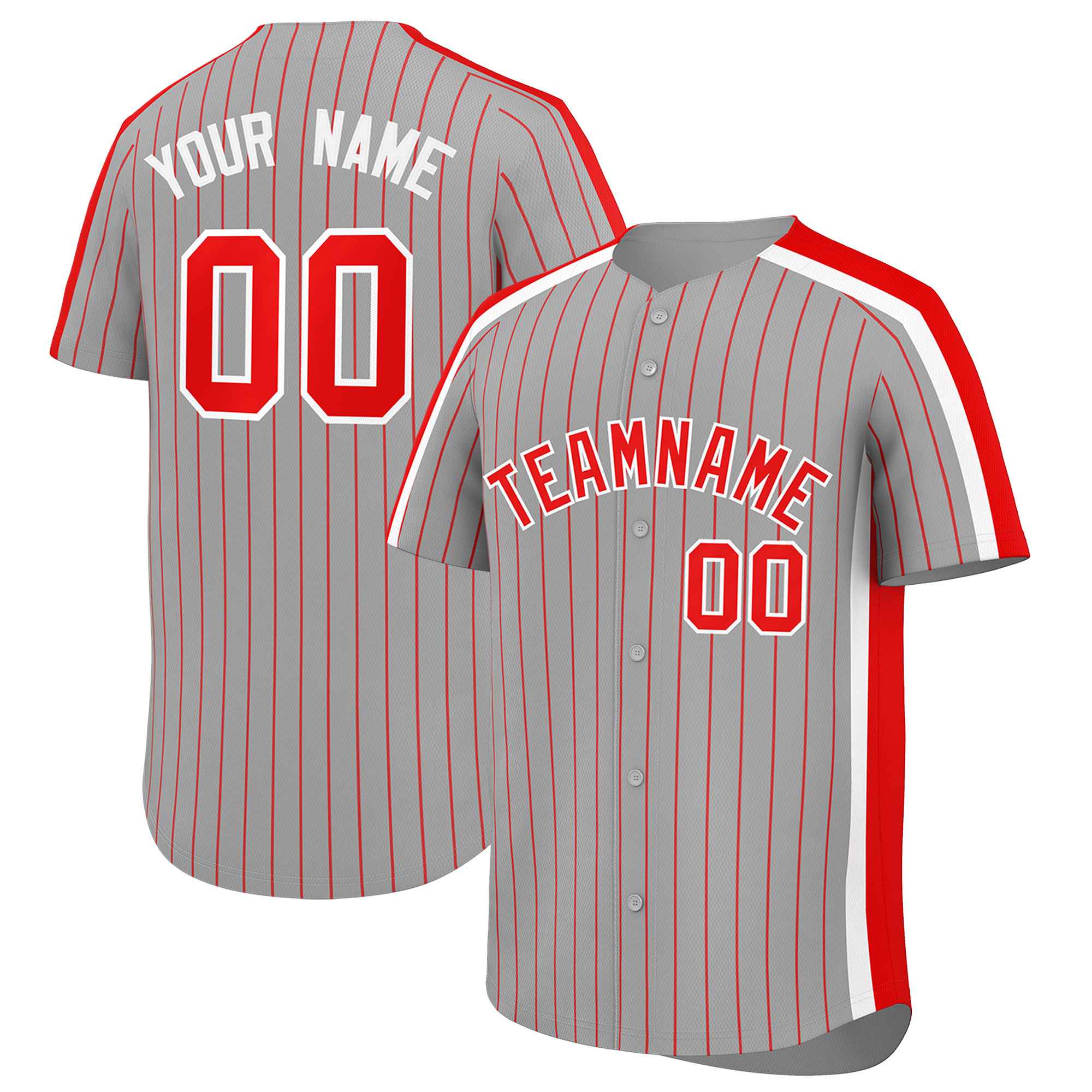 Custom Gray Red Pinstripe Personalized Side Two-tone Authentic Baseball Jersey