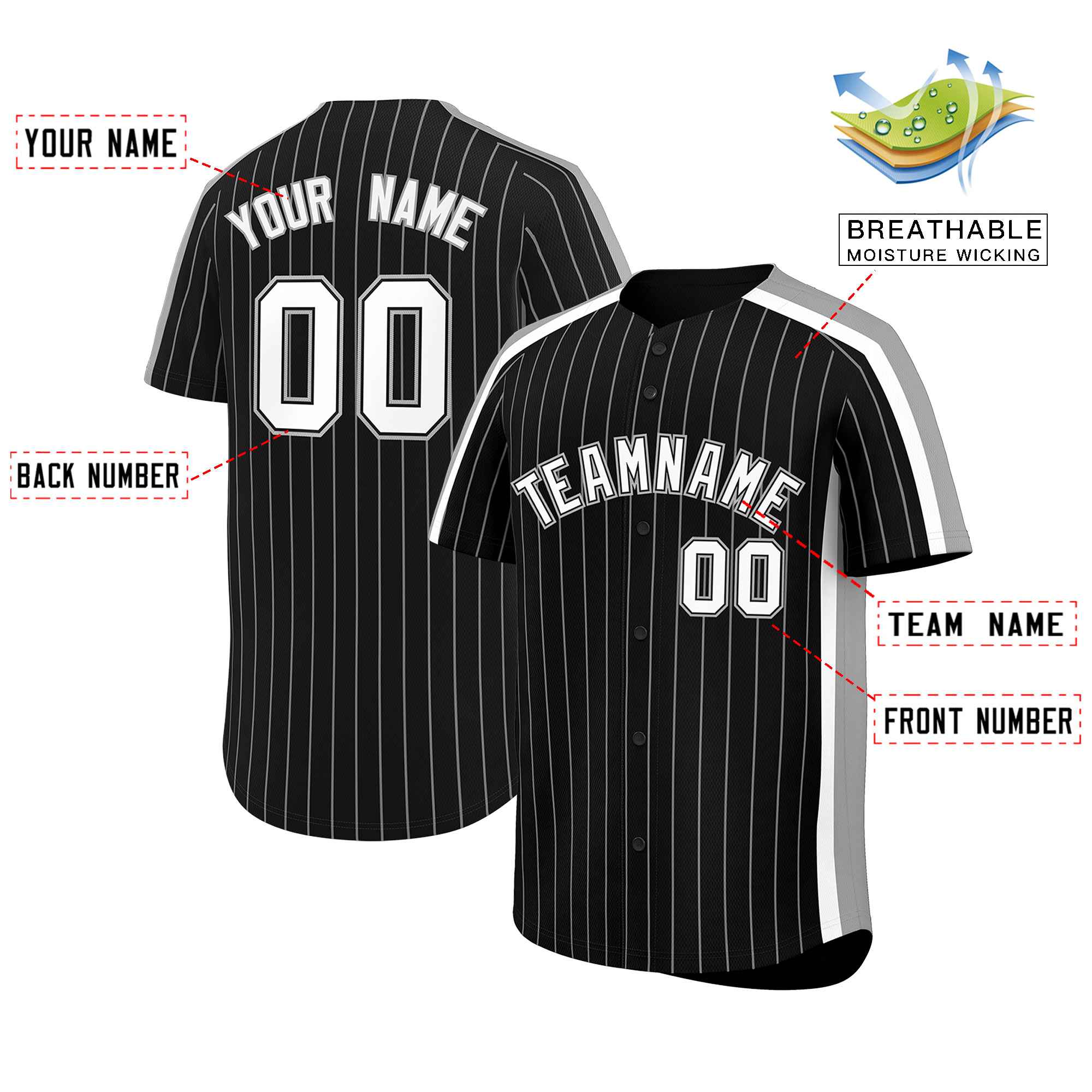 Custom Black Gray Pinstripe Personalized Side Two-tone Authentic Baseball Jersey