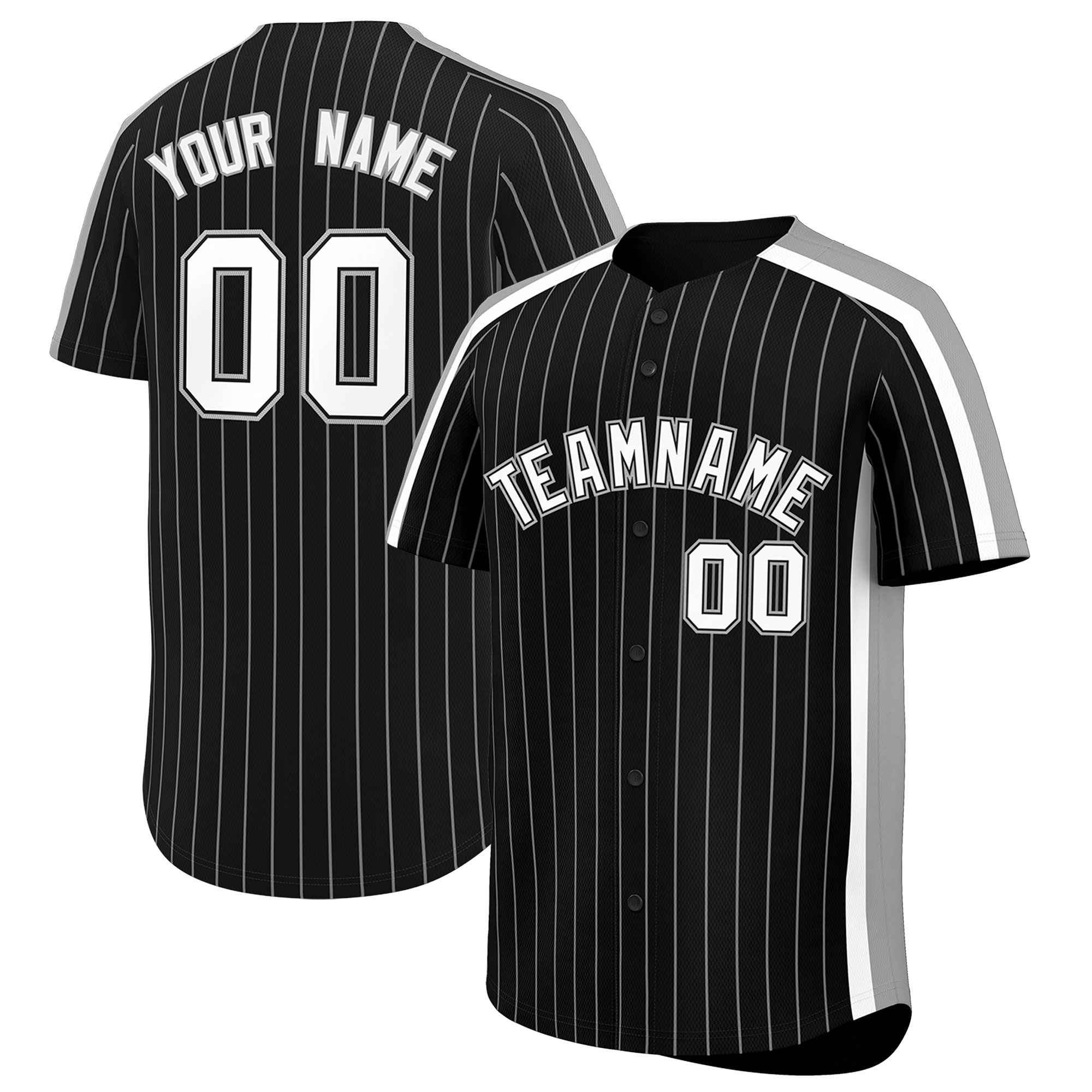 Custom Black Gray Pinstripe Personalized Side Two-tone Authentic Baseball Jersey