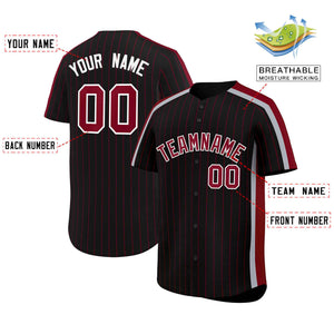 Custom Black Crimson Pinstripe Personalized Side Two-tone Authentic Baseball Jersey