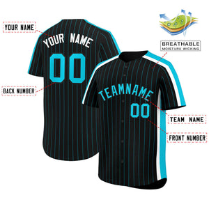 Custom Black Sky Blue Pinstripe Personalized Side Two-tone Authentic Baseball Jersey