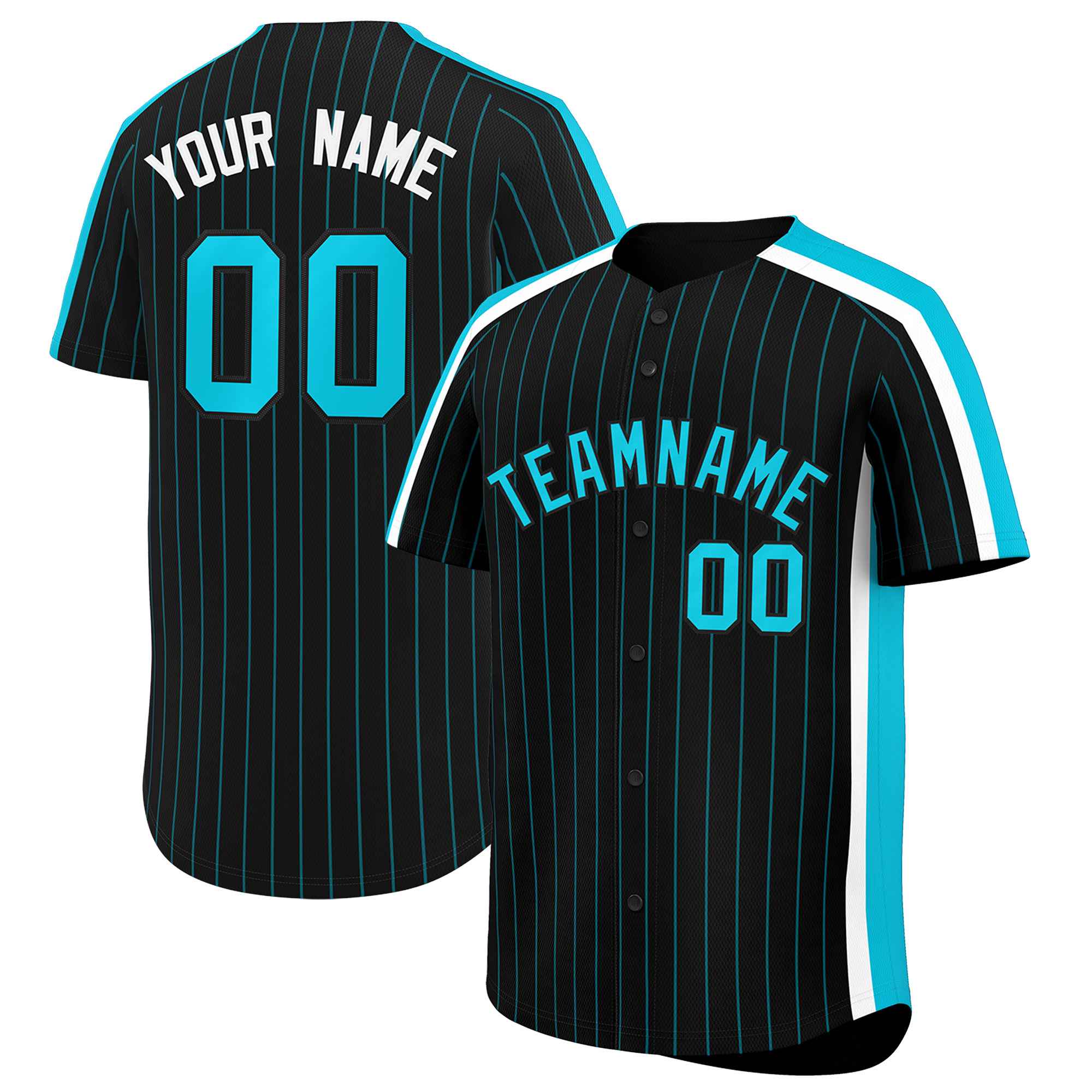 Custom Black Sky Blue Pinstripe Personalized Side Two-tone Authentic Baseball Jersey