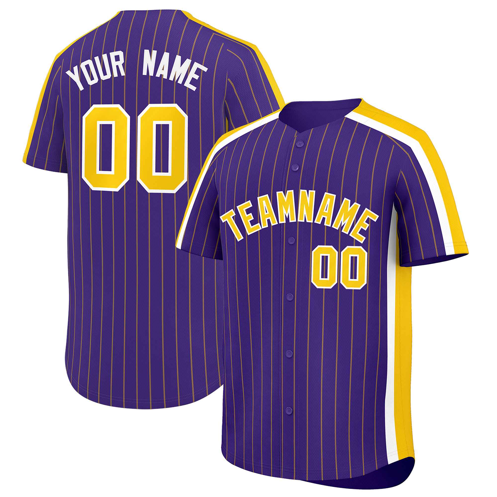 Custom Purple Gold Pinstripe Personalized Side Two-tone Authentic Baseball Jersey