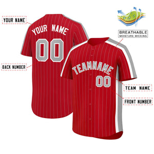 Custom Red Gray Pinstripe Personalized Side Two-tone Authentic Baseball Jersey