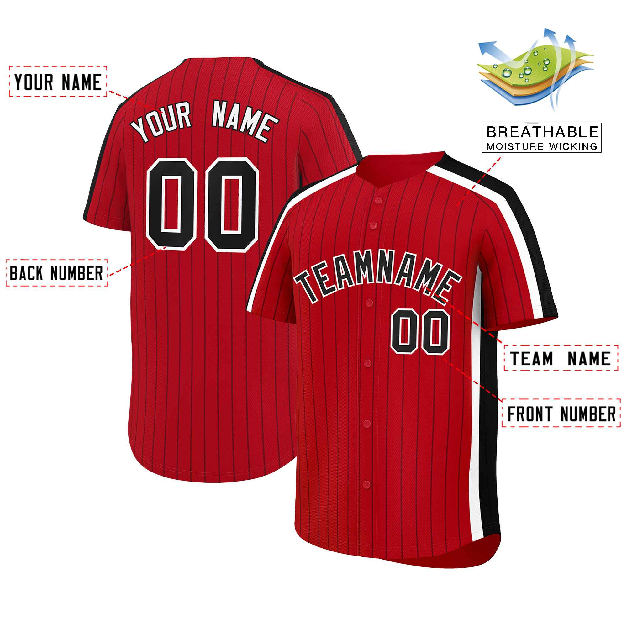 Custom Red Black Pinstripe Personalized Side Two-tone Authentic Baseball Jersey