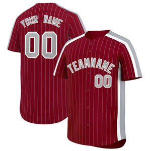 Custom Crimson Gray Pinstripe Personalized Side Two-tone Authentic Baseball Jersey