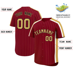 Custom Crimson Old Gold Pinstripe Personalized Side Two-tone Authentic Baseball Jersey