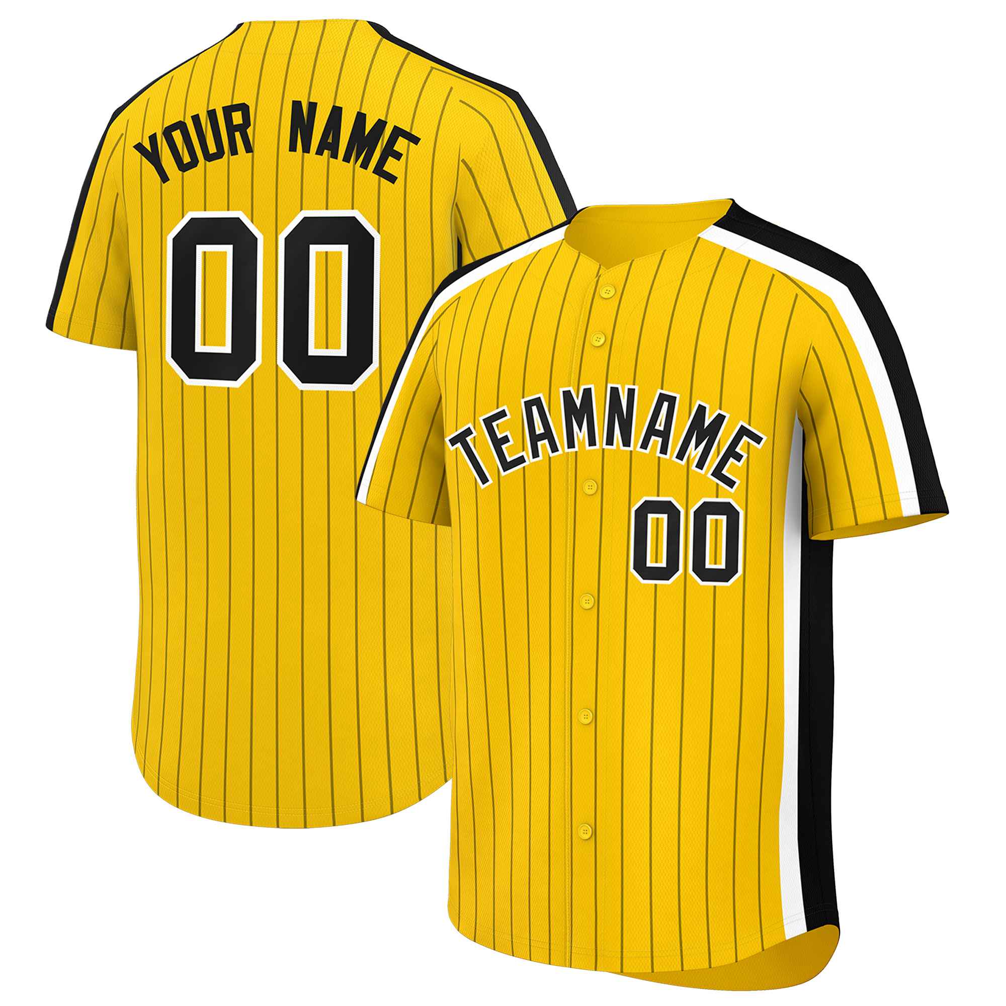 Custom Gold Black Pinstripe Personalized Side Two-tone Authentic Baseball Jersey