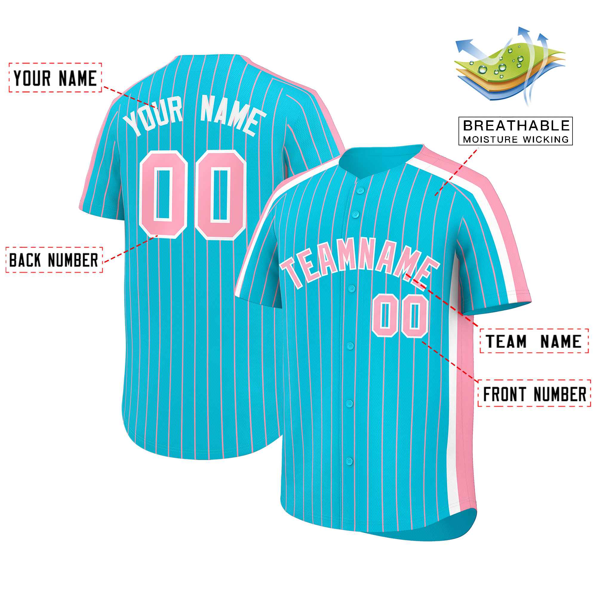 Custom Sky Blue Light Pink Pinstripe Personalized Side Two-tone Authentic Baseball Jersey