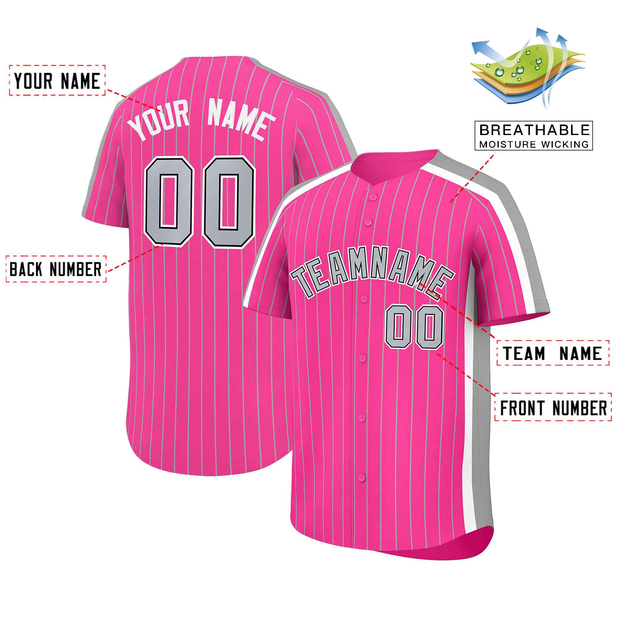 Custom Pink Gray Pinstripe Personalized Side Two-tone Authentic Baseball Jersey