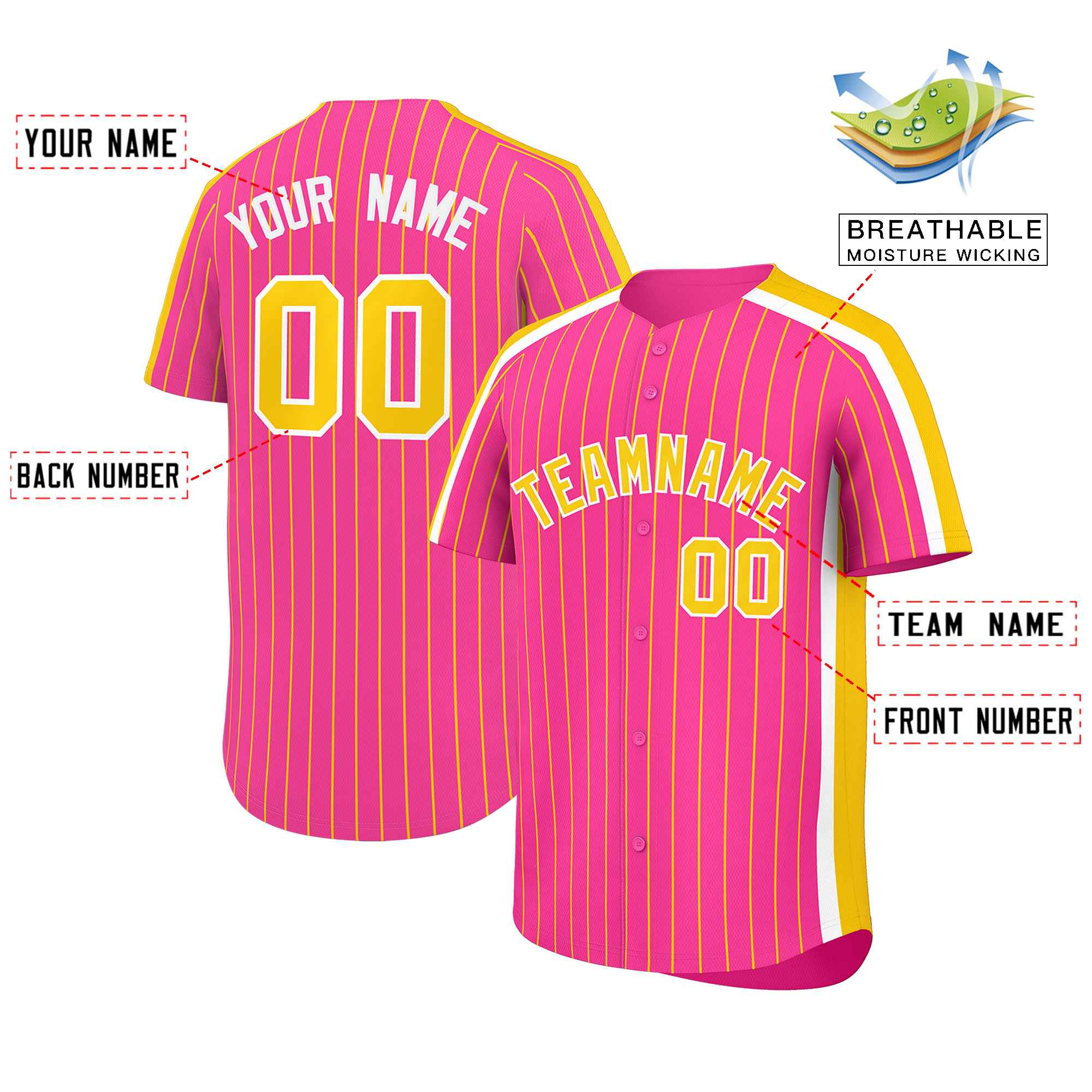 Custom Pink Gold Pinstripe Personalized Side Two-tone Authentic Baseball Jersey