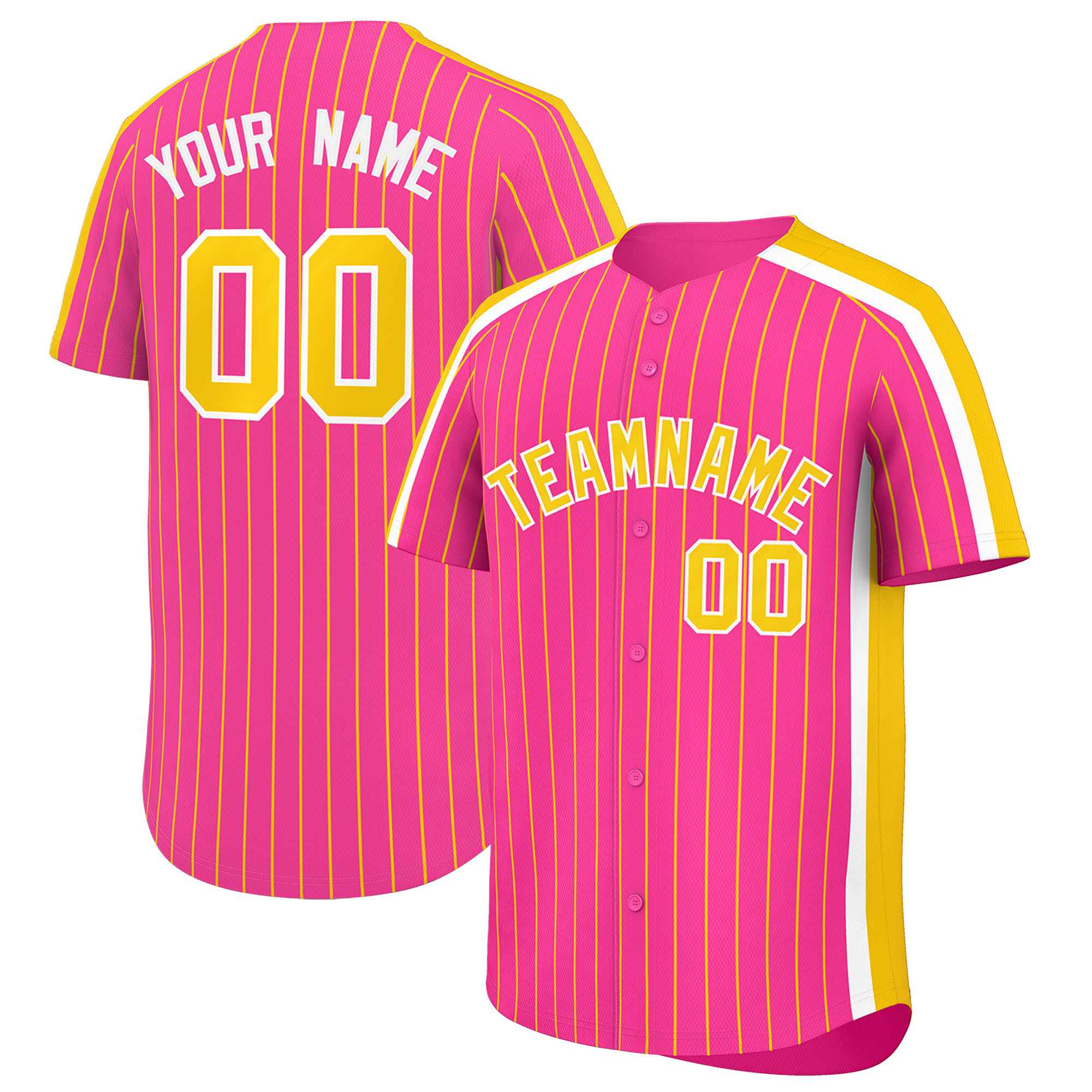 Custom Pink Gold Pinstripe Personalized Side Two-tone Authentic Baseball Jersey