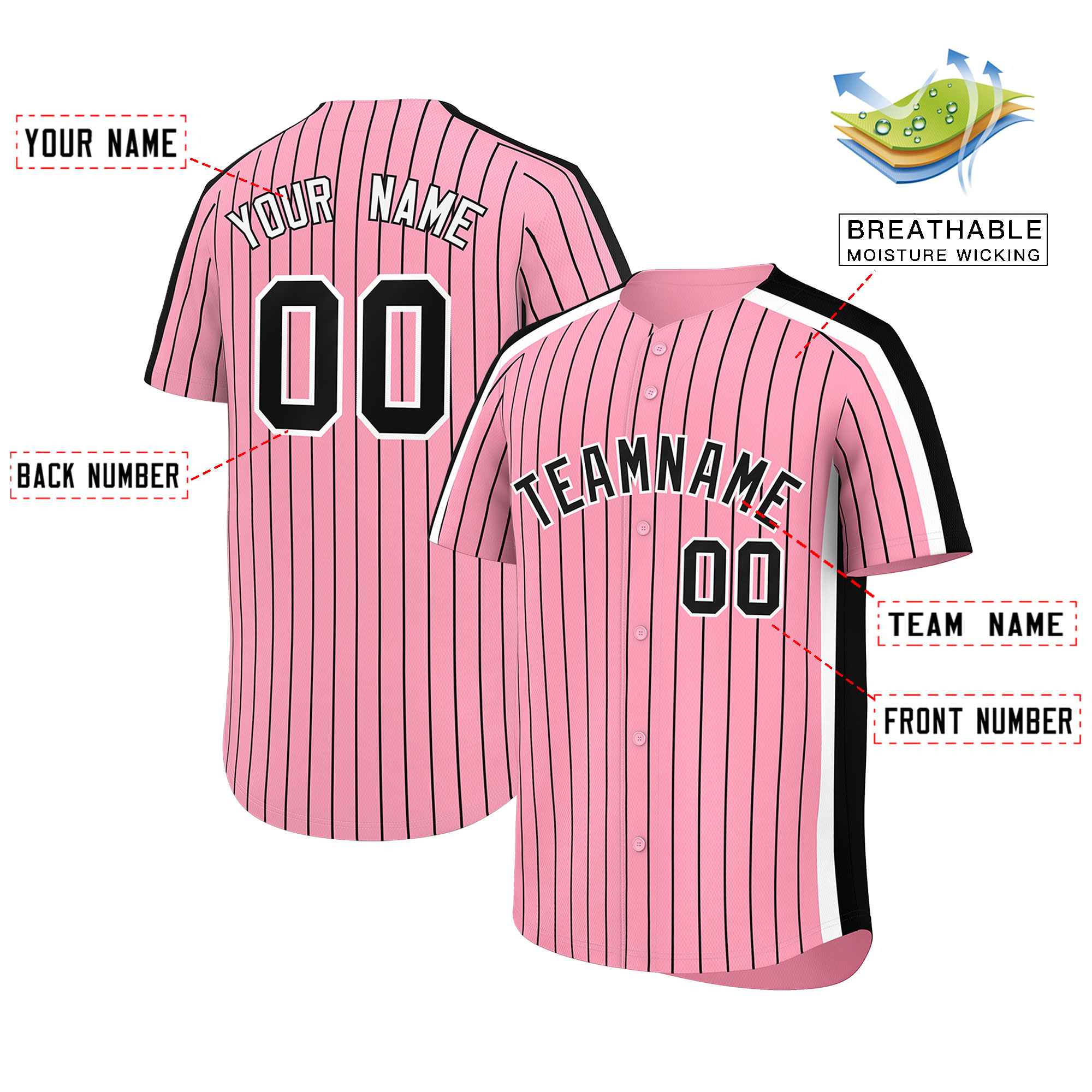 Custom Light Pink Black Pinstripe Personalized Side Two-tone Authentic Baseball Jersey