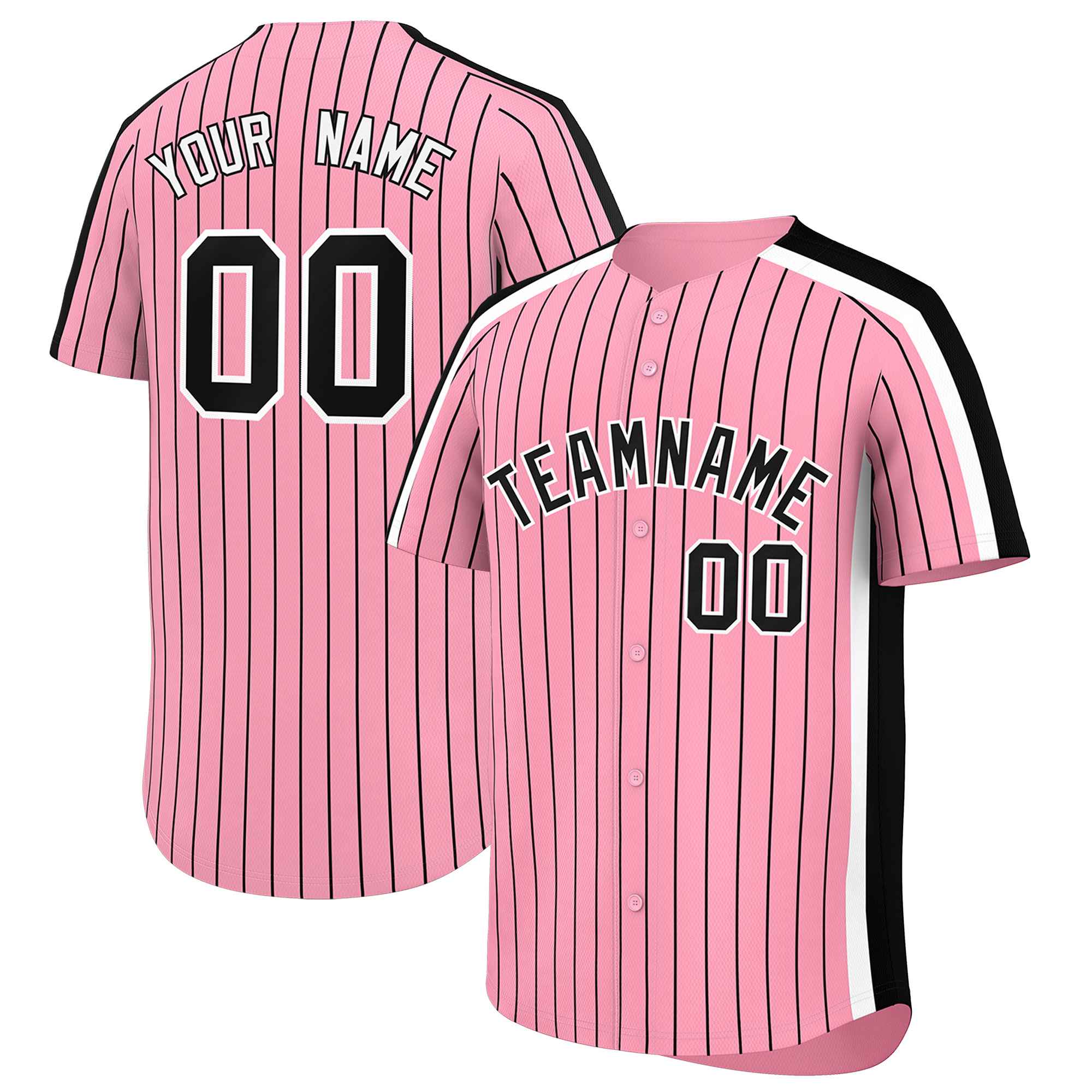 Custom Light Pink Black Pinstripe Personalized Side Two-tone Authentic Baseball Jersey