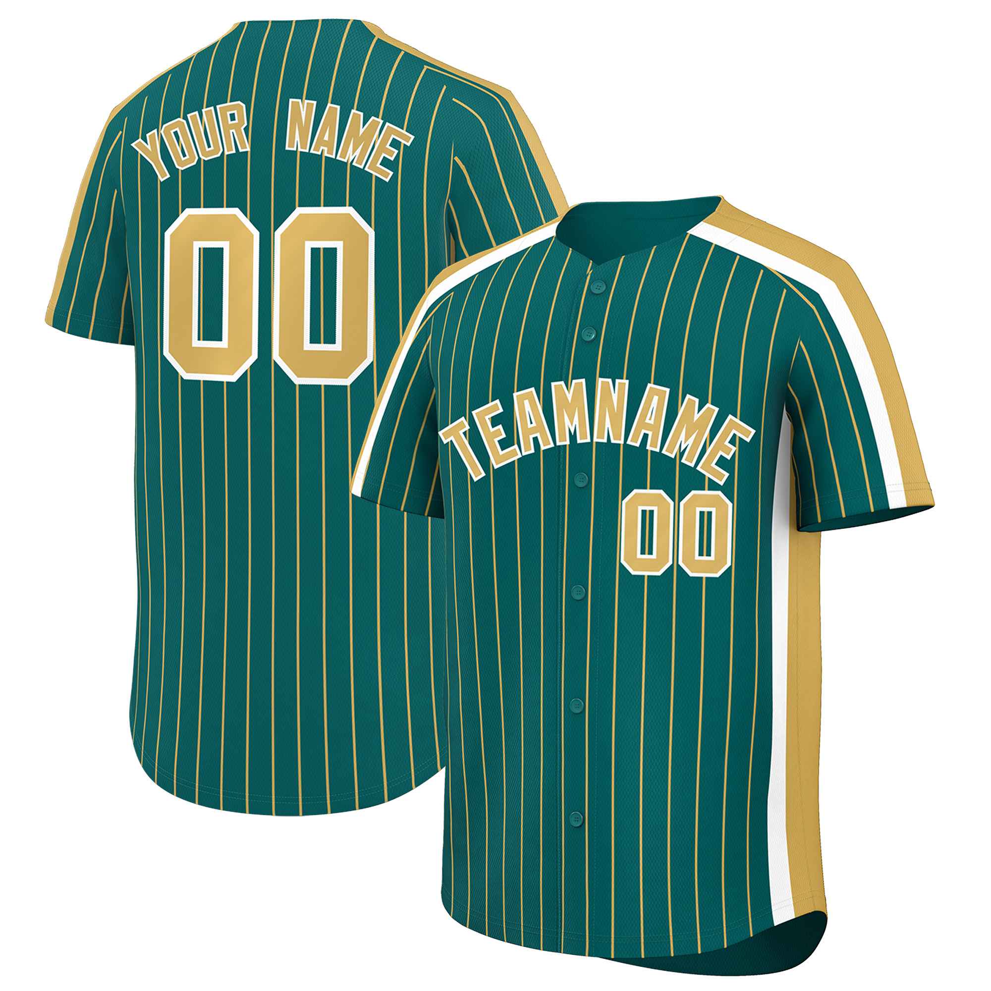 Custom Aqua Khaki Pinstripe Personalized Side Two-tone Authentic Baseball Jersey