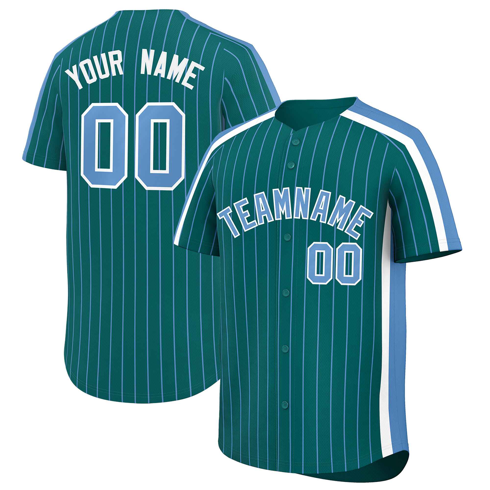 Custom Aqua Light Blue Pinstripe Personalized Side Two-tone Authentic Baseball Jersey