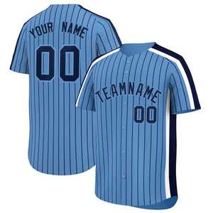 Custom Light Blue Navy Pinstripe Personalized Side Two-tone Authentic Baseball Jersey