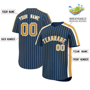 Custom Midnight Blue Old Gold Pinstripe Personalized Side Two-tone Authentic Baseball Jersey