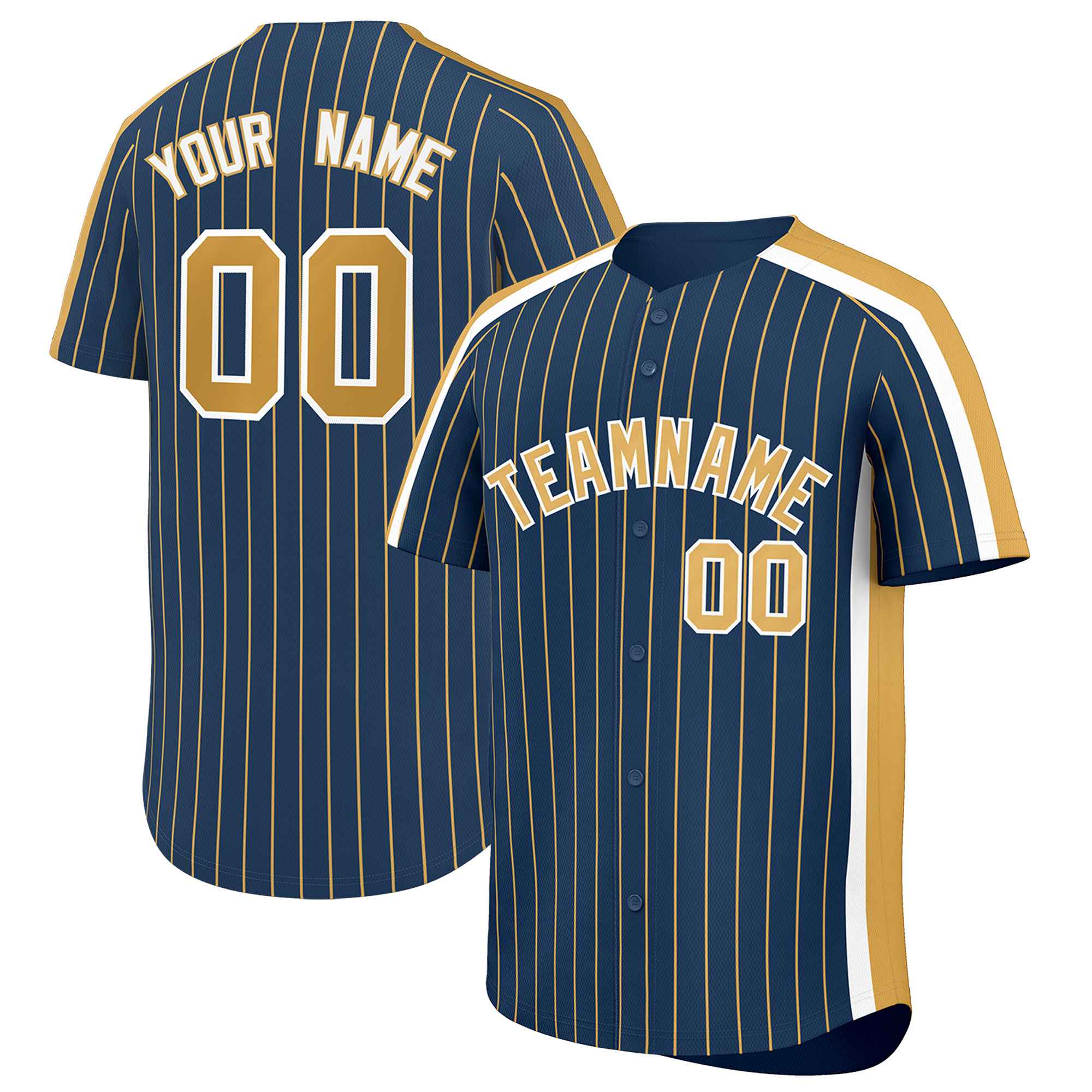 Custom Midnight Blue Old Gold Pinstripe Personalized Side Two-tone Authentic Baseball Jersey