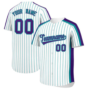 Custom White Sky Blue Pinstripe Personalized Side Two-tone Authentic Baseball Jersey