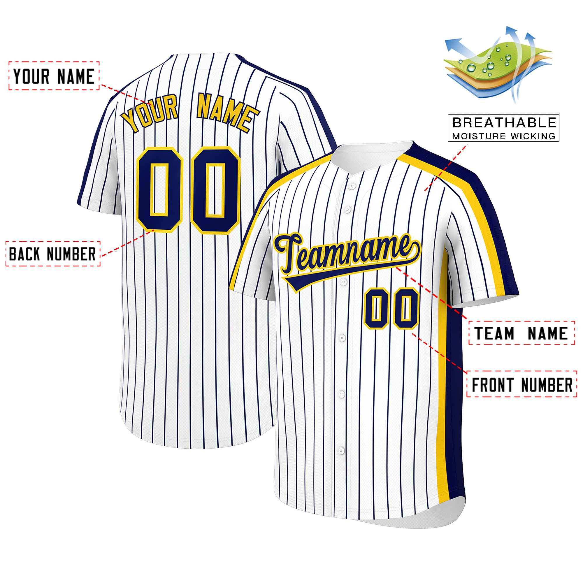 Custom White Navy Pinstripe Personalized Side Two-tone Authentic Baseball Jersey