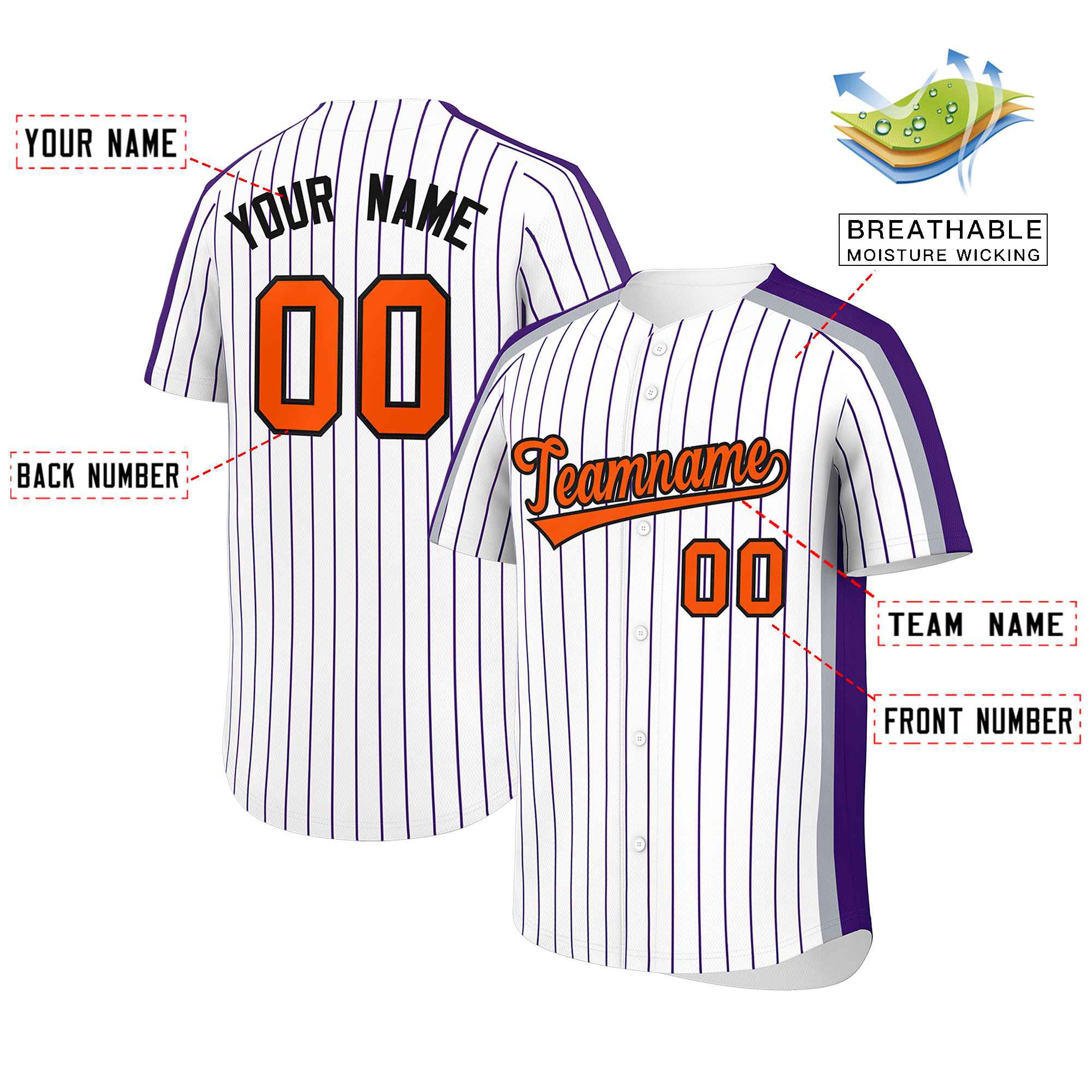 Custom White Purple Pinstripe Personalized Side Two-tone Authentic Baseball Jersey