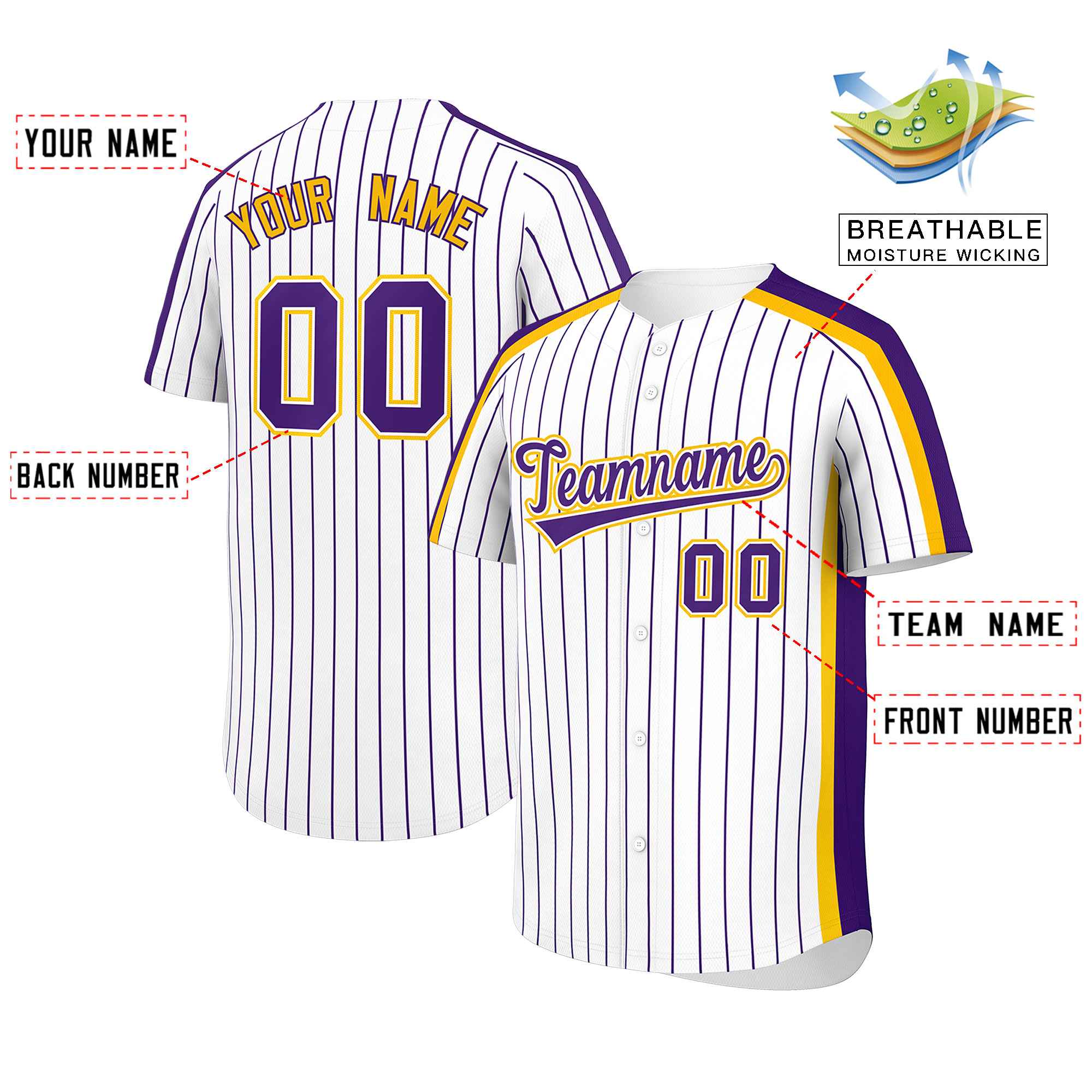 Custom White Purple Pinstripe Personalized Side Two-tone Authentic Baseball Jersey