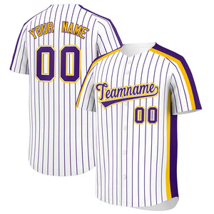 Custom White Purple Pinstripe Personalized Side Two-tone Authentic Baseball Jersey