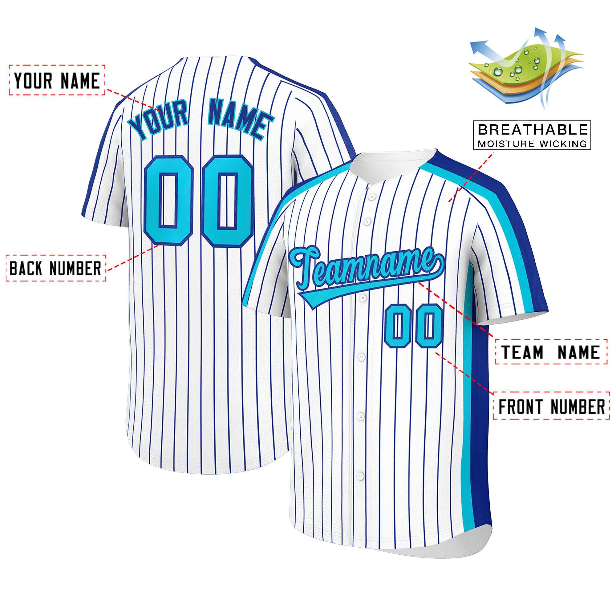 Custom White Royal Pinstripe Personalized Side Two-tone Authentic Baseball Jersey