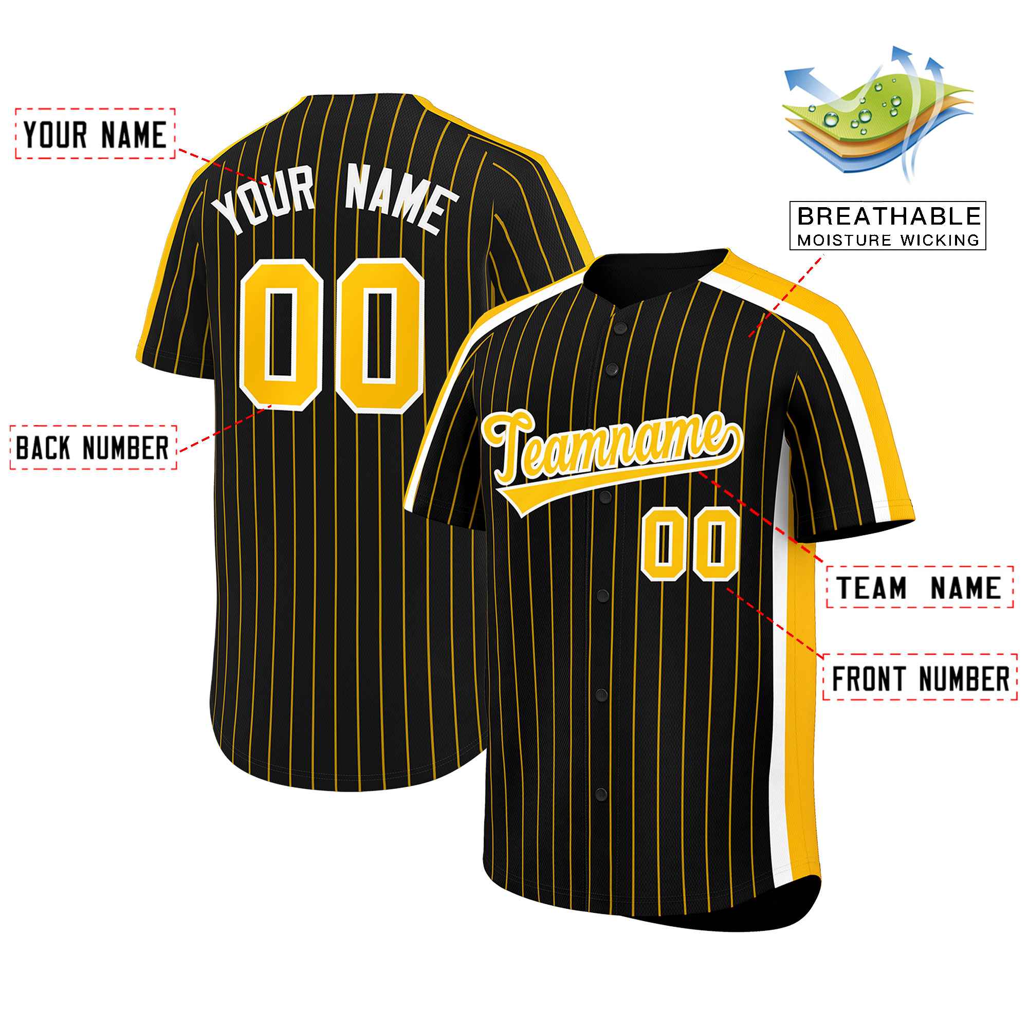 Custom Black Gold Pinstripe Personalized Side Two-tone Authentic Baseball Jersey