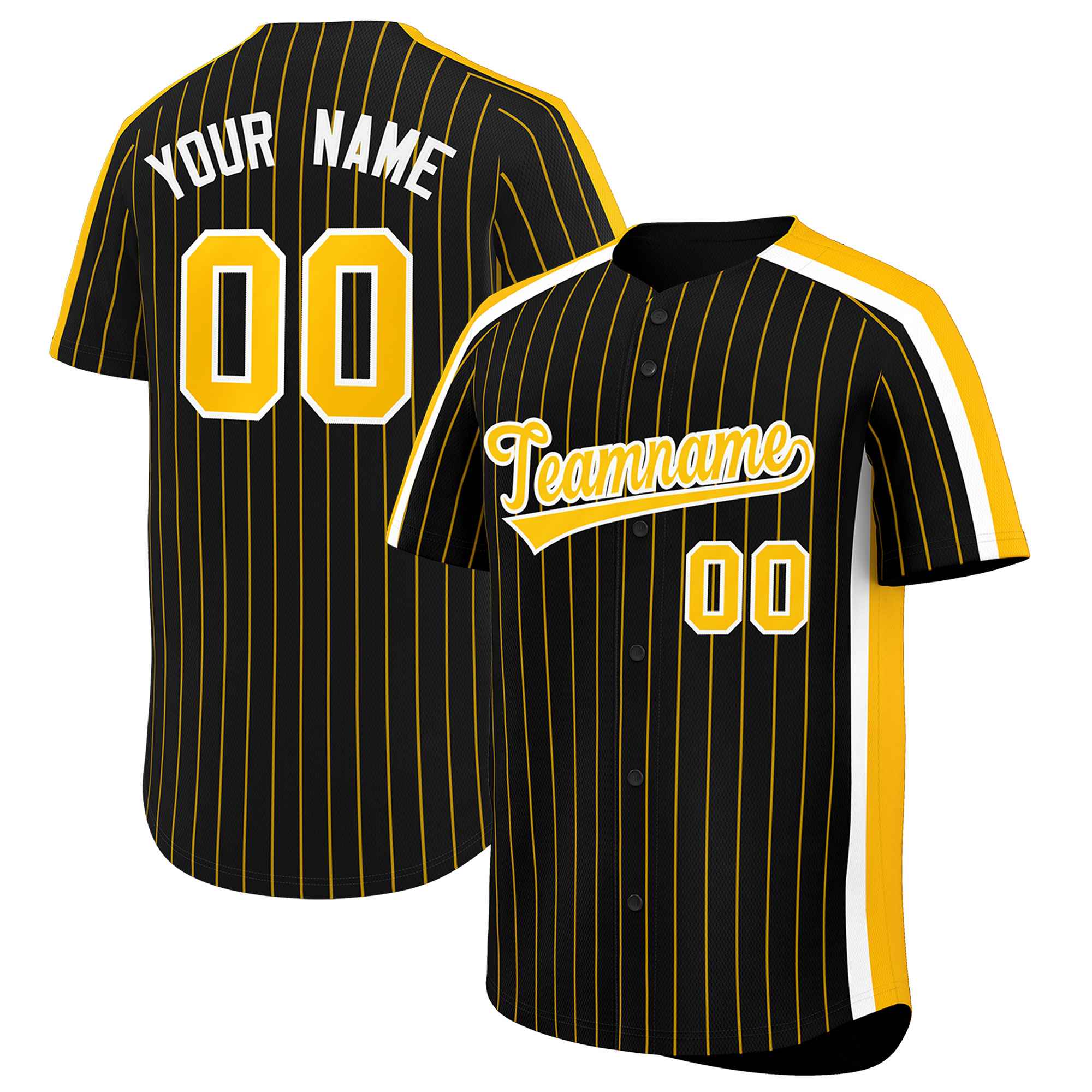 Custom Black Gold Pinstripe Personalized Side Two-tone Authentic Baseball Jersey