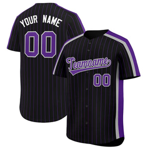 Custom Black Purple Pinstripe Personalized Side Two-tone Authentic Baseball Jersey