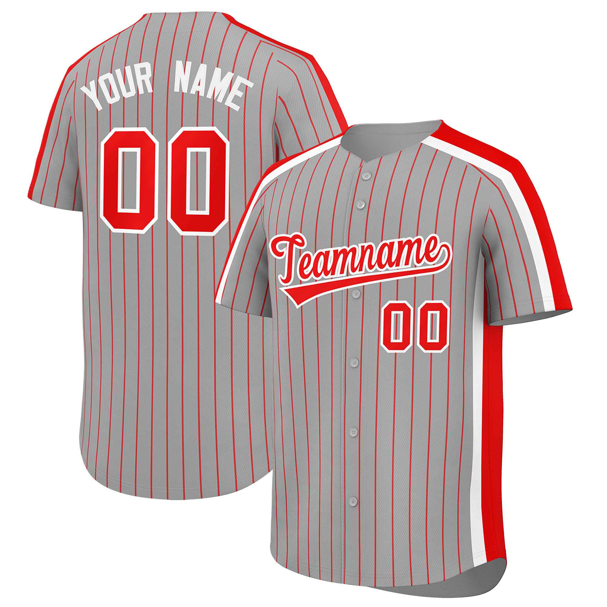 Custom Gray Red Pinstripe Personalized Side Two-tone Authentic Baseball Jersey