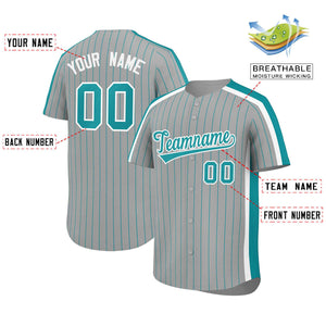 Custom Gray Aqua Pinstripe Personalized Side Two-tone Authentic Baseball Jersey