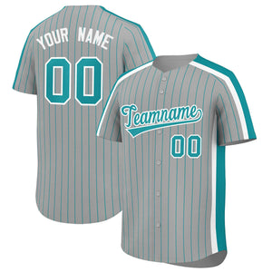 Custom Gray Aqua Pinstripe Personalized Side Two-tone Authentic Baseball Jersey