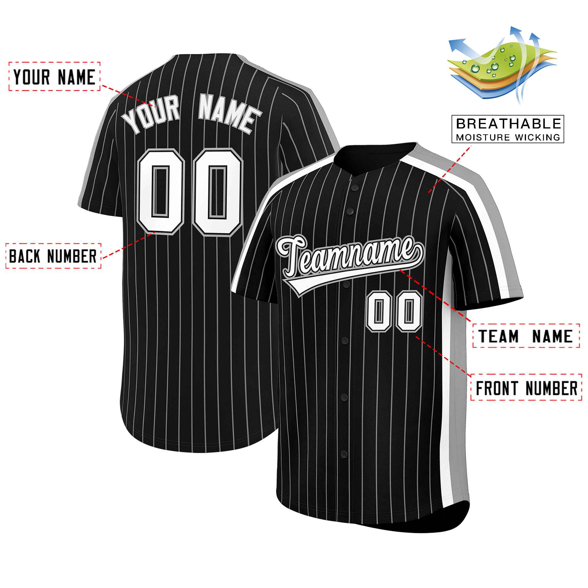 Custom Black Gray Pinstripe Personalized Side Two-tone Authentic Baseball Jersey