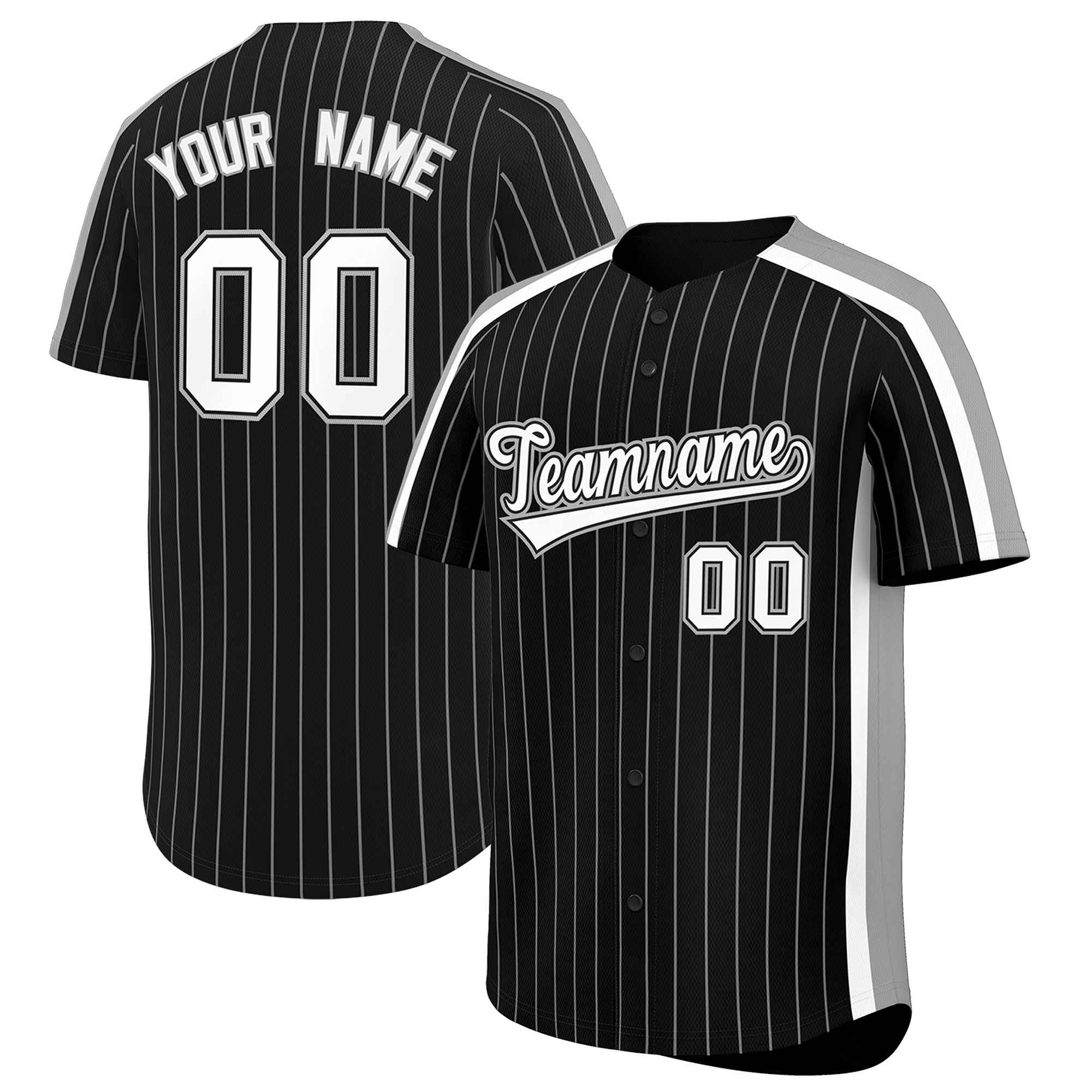 Custom Black Gray Pinstripe Personalized Side Two-tone Authentic Baseball Jersey