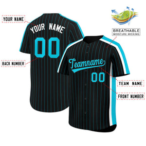 Custom Black Sky Blue Pinstripe Personalized Side Two-tone Authentic Baseball Jersey