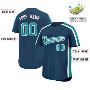 Custom Midnight Blue Aqua Pinstripe Personalized Side Two-tone Authentic Baseball Jersey