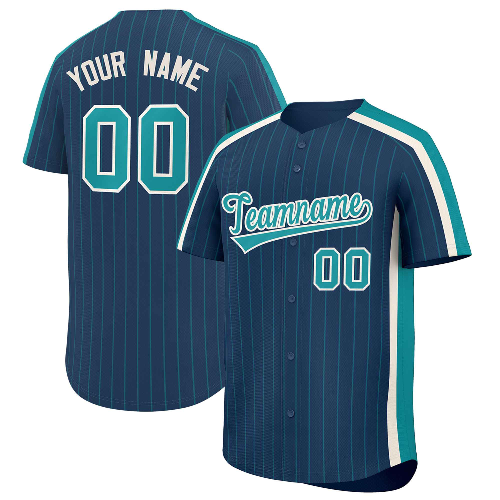 Custom Midnight Blue Aqua Pinstripe Personalized Side Two-tone Authentic Baseball Jersey