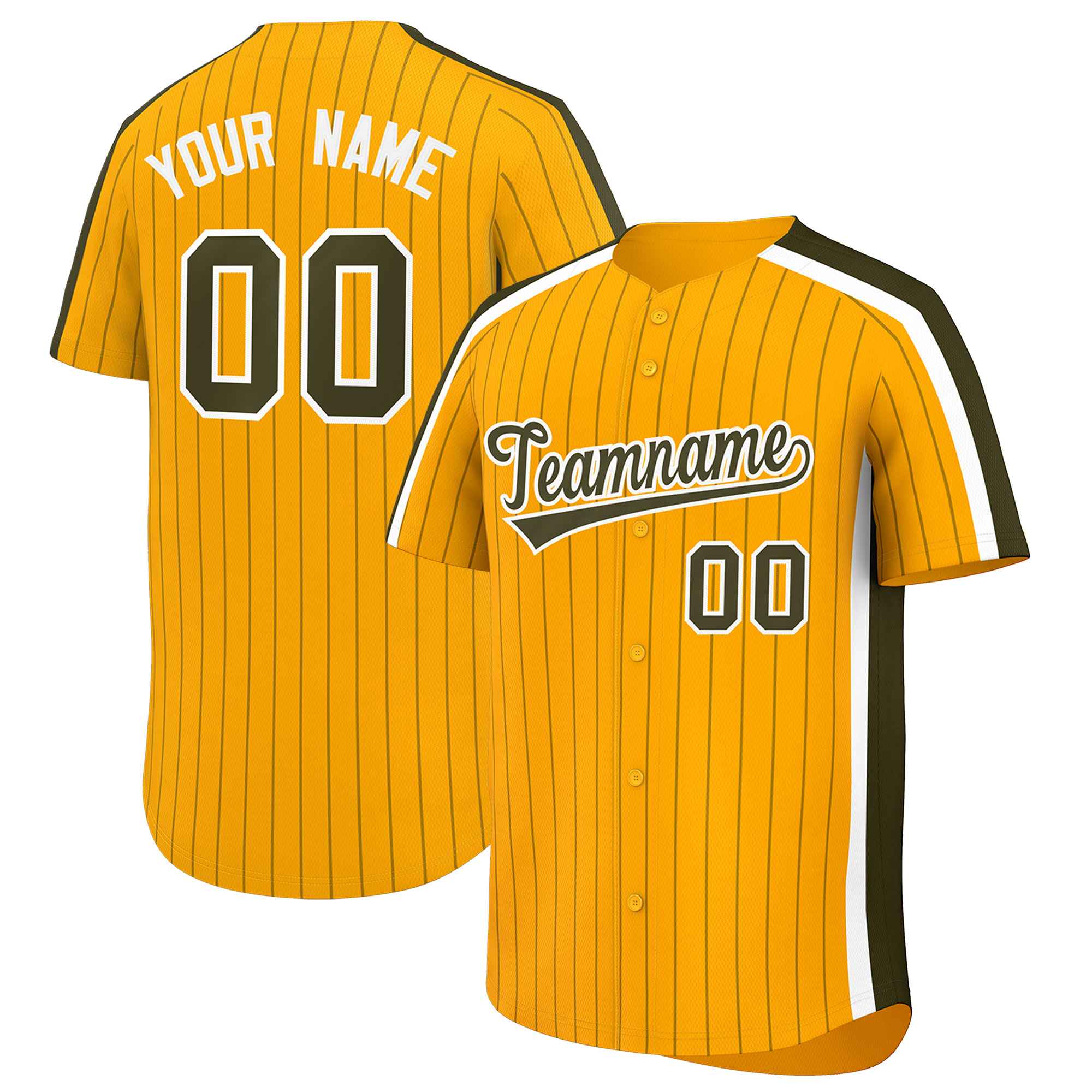 Custom Gold Olive Pinstripe Personalized Side Two-tone Authentic Baseball Jersey