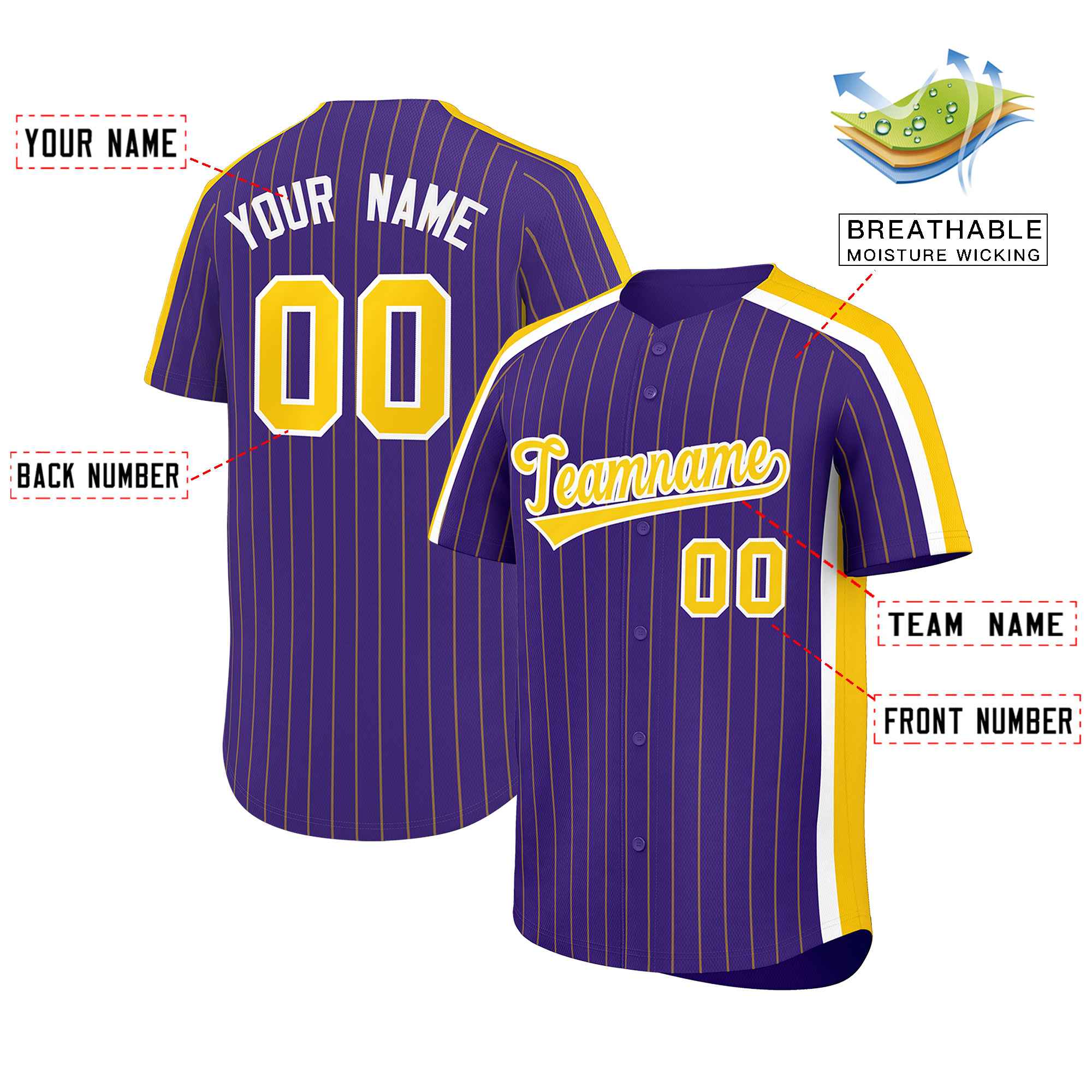 Custom Purple Gold Pinstripe Personalized Side Two-tone Authentic Baseball Jersey