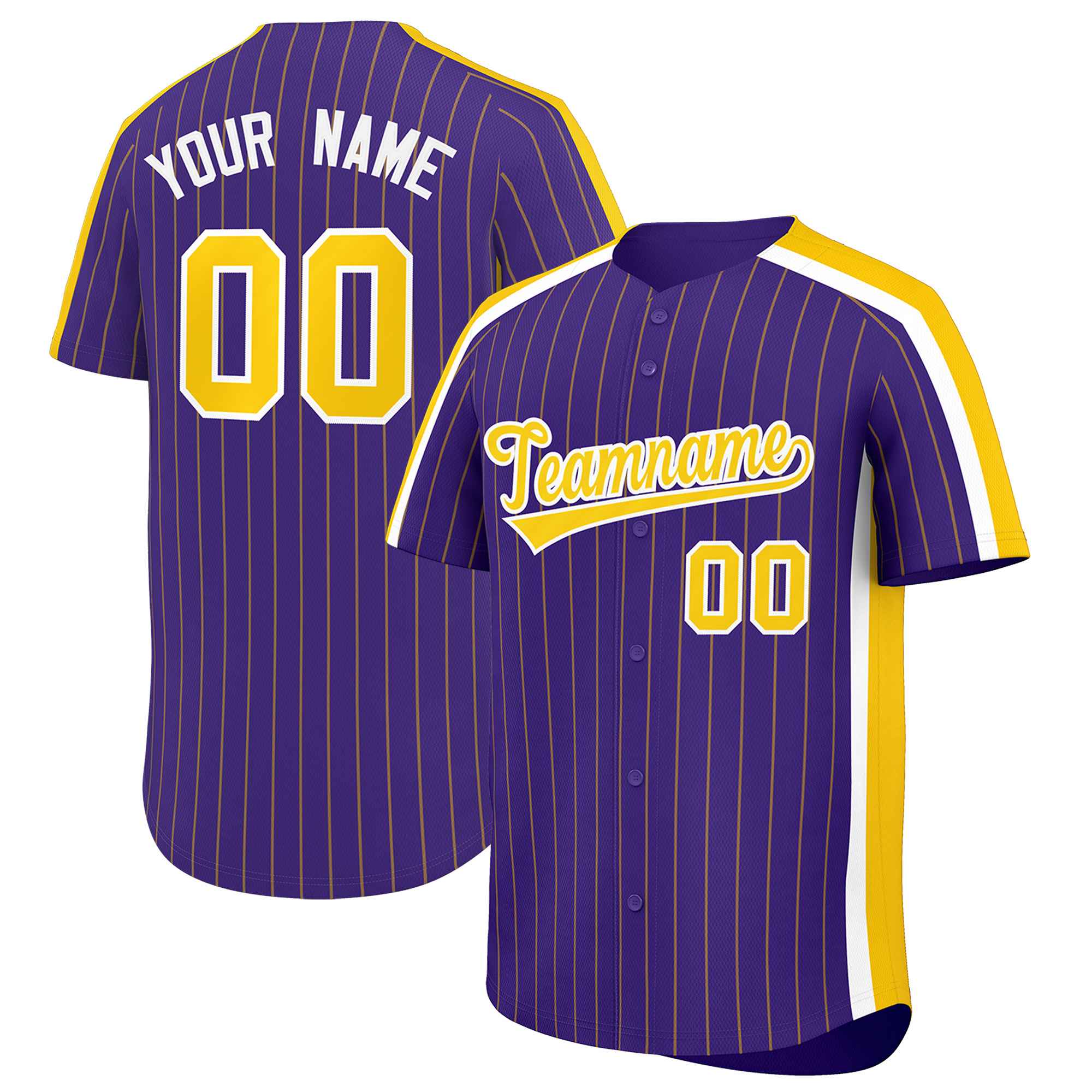 Custom Purple Gold Pinstripe Personalized Side Two-tone Authentic Baseball Jersey