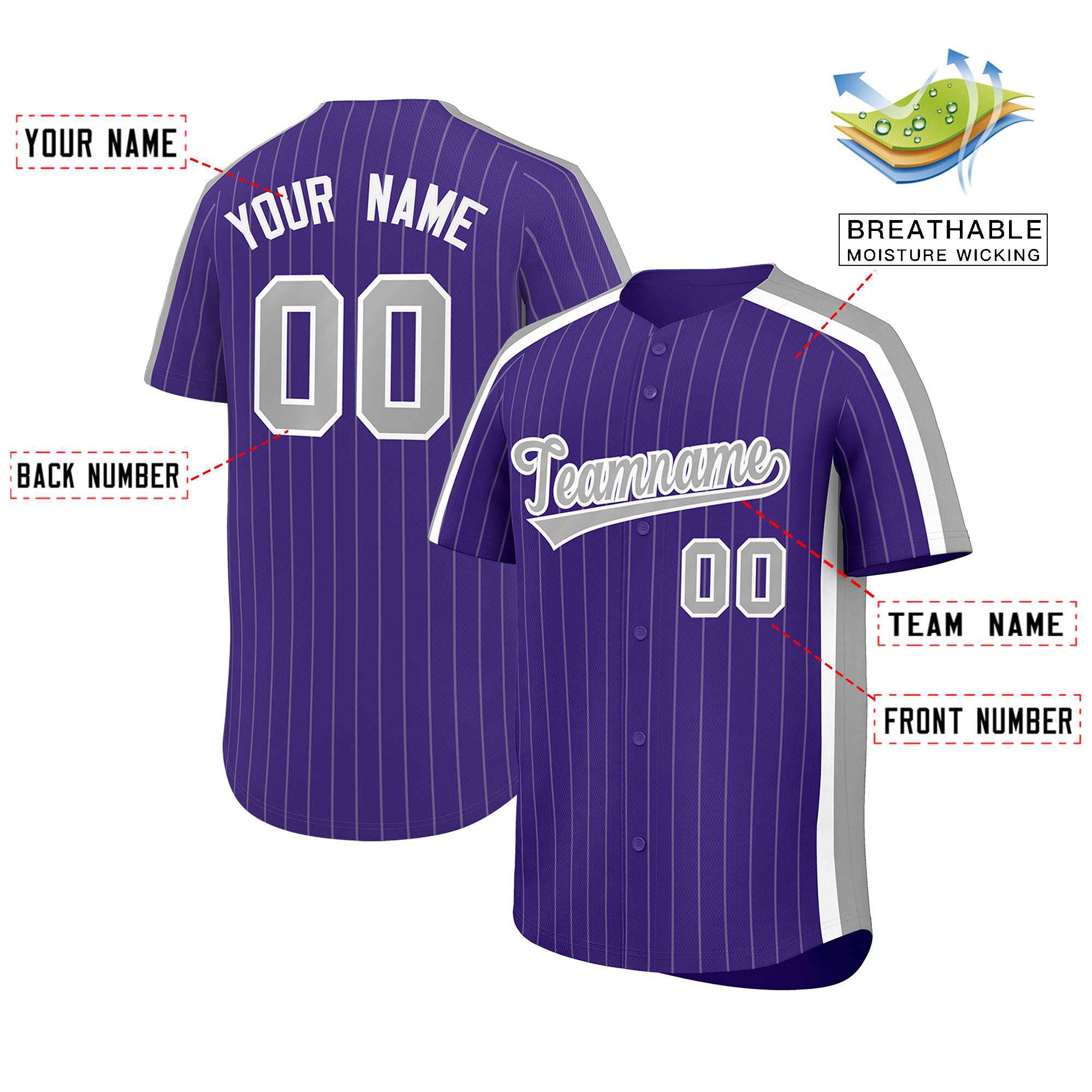 Custom Purple Gray Pinstripe Personalized Side Two-tone Authentic Baseball Jersey